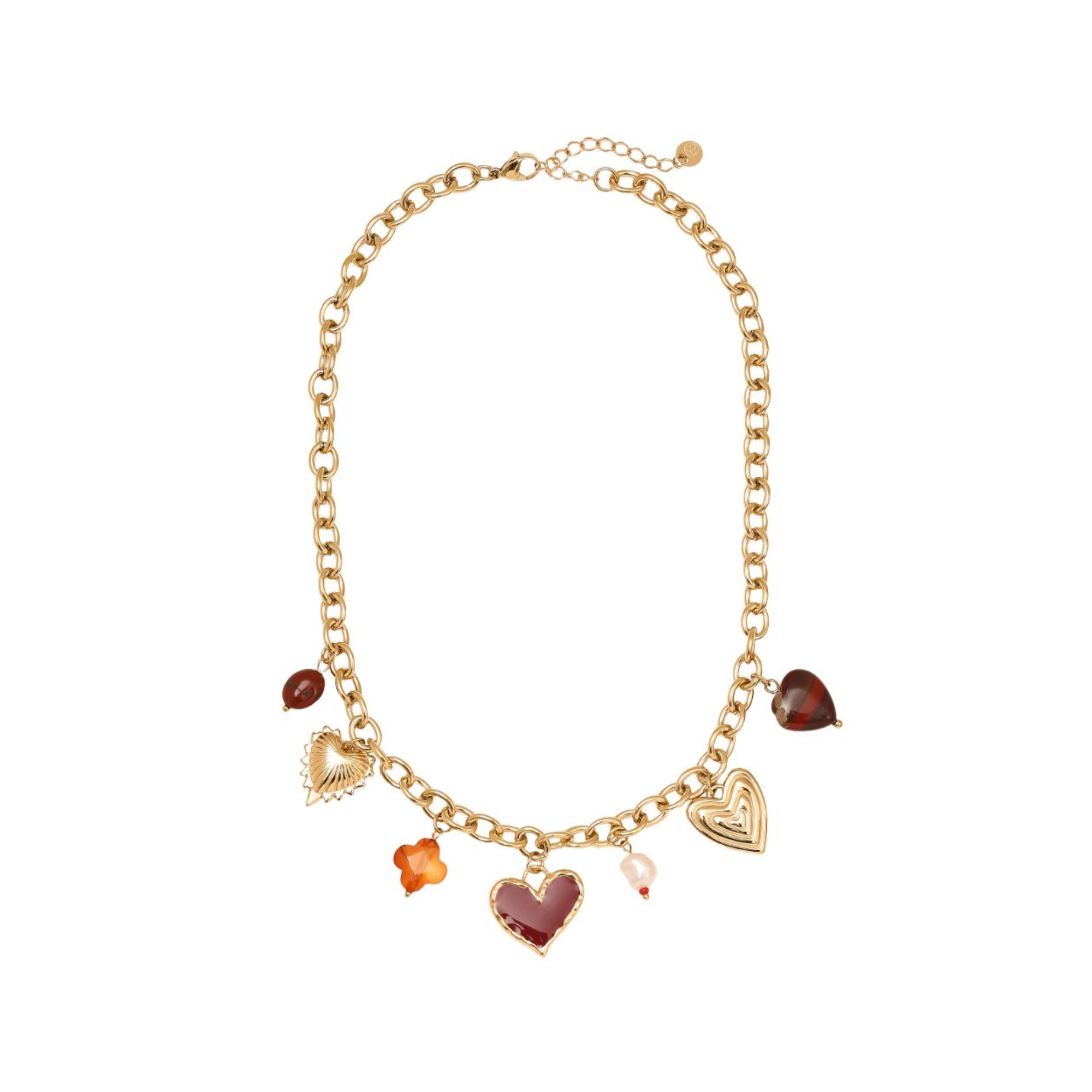 40cm Raudonos Širdelės ir Pakabukų Kaklo Papuošalas