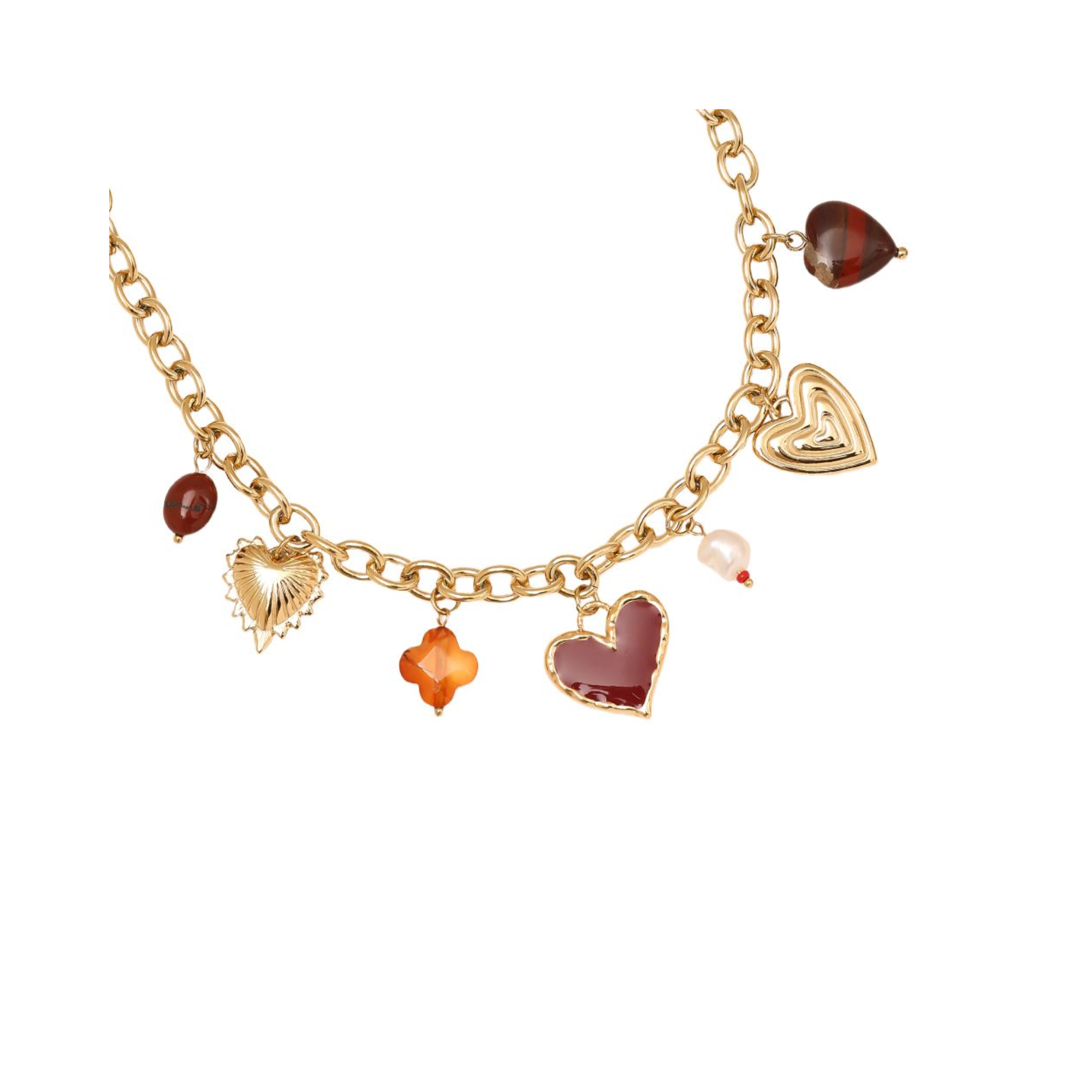 40cm Raudonos Širdelės ir Pakabukų Kaklo Papuošalas