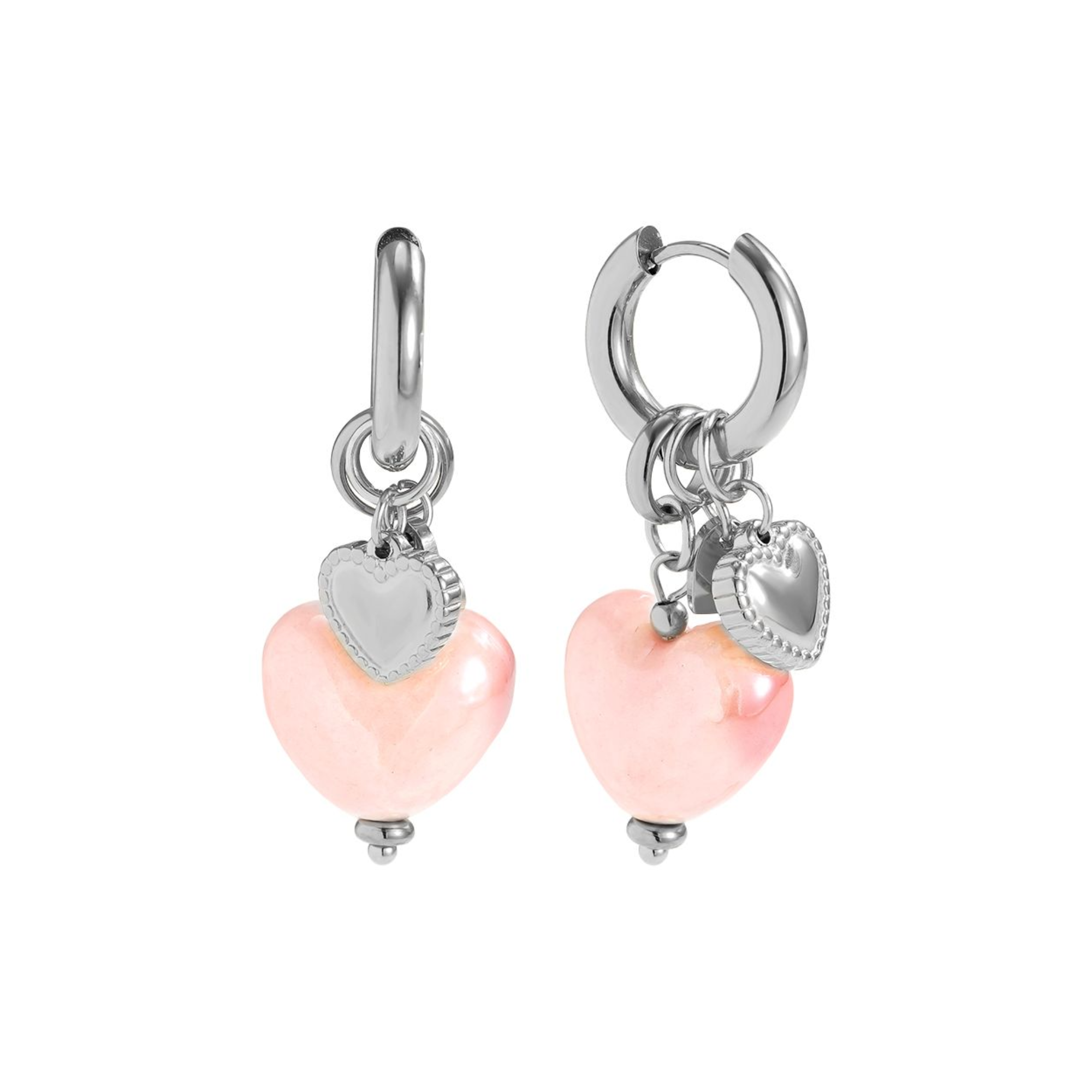 4,1 * 1,6 cm akriliniai rožinės spalvos širdelės formos nerūdijančio plieno auskarai
