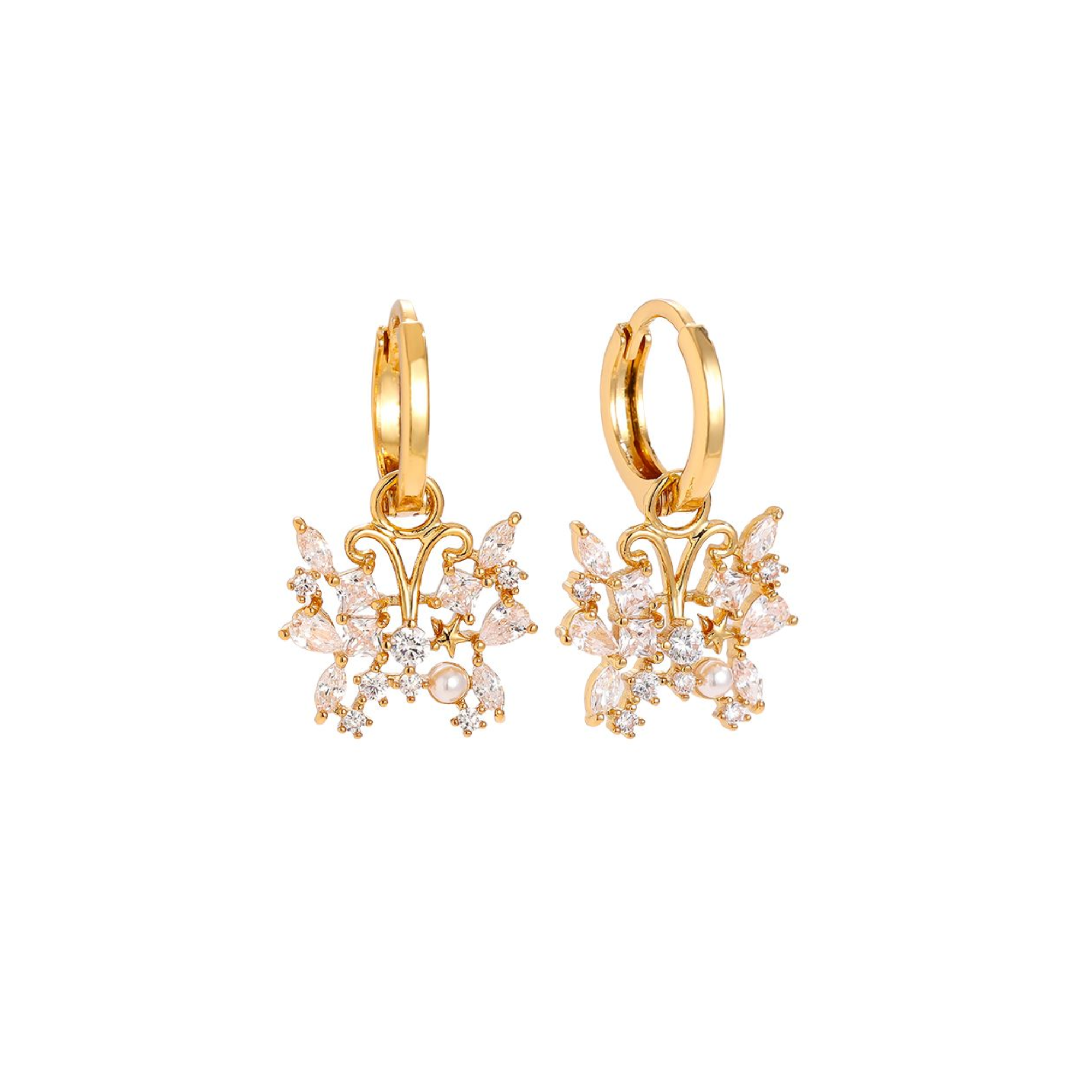 24 mm žėrintys drugelio formos paauksuoti auskarai