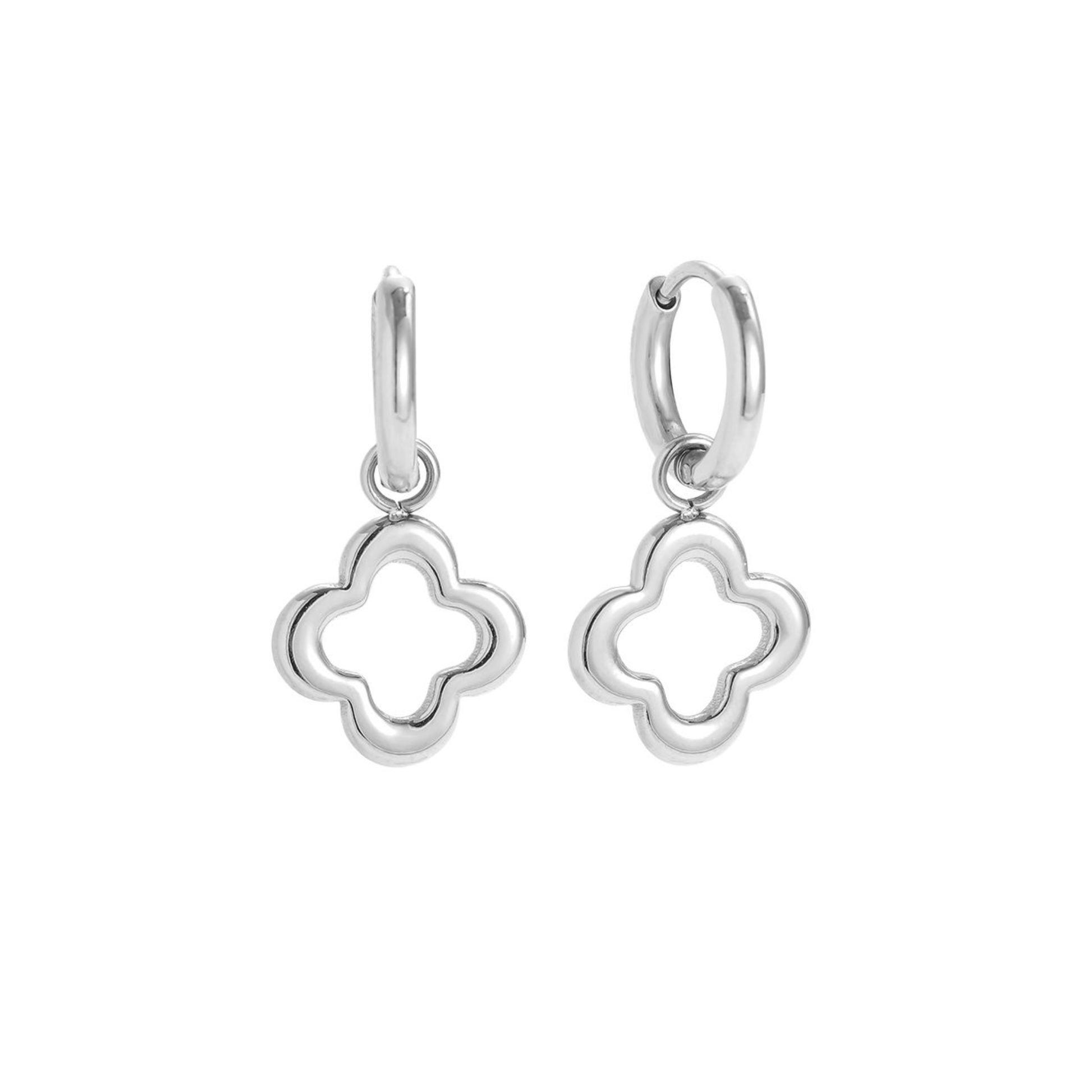 12 * 17 mm paprasti „Luckly Flower“ nerūdijančio plieno auskarai-1