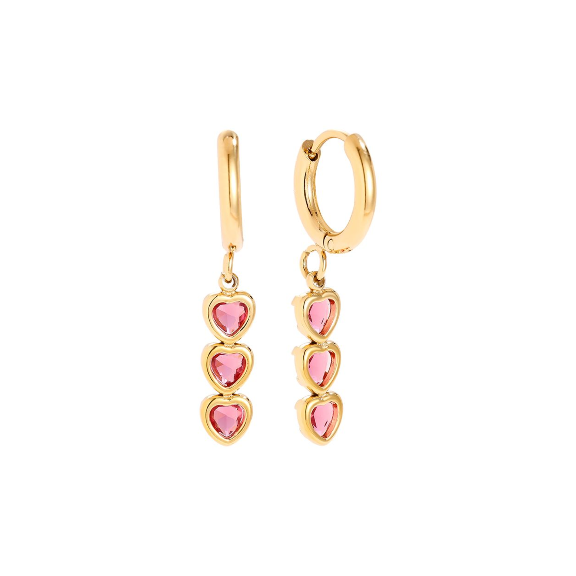 1,2 * 3 cm trijų širdelių nerūdijančio plieno auskarai