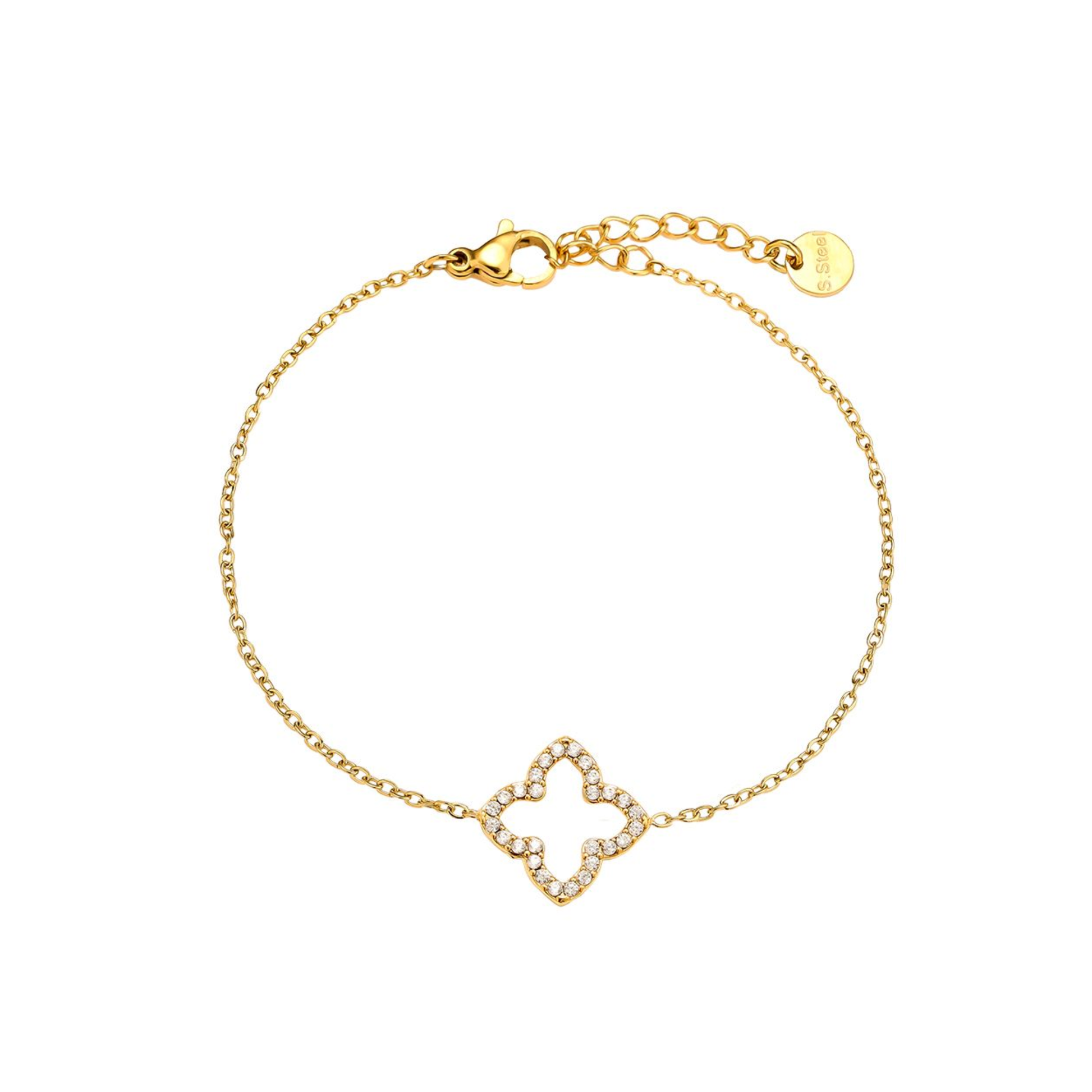 17 cm klasikinė deimantinė „Lucky Flower“ nerūdijančio plieno apyrankė-1
