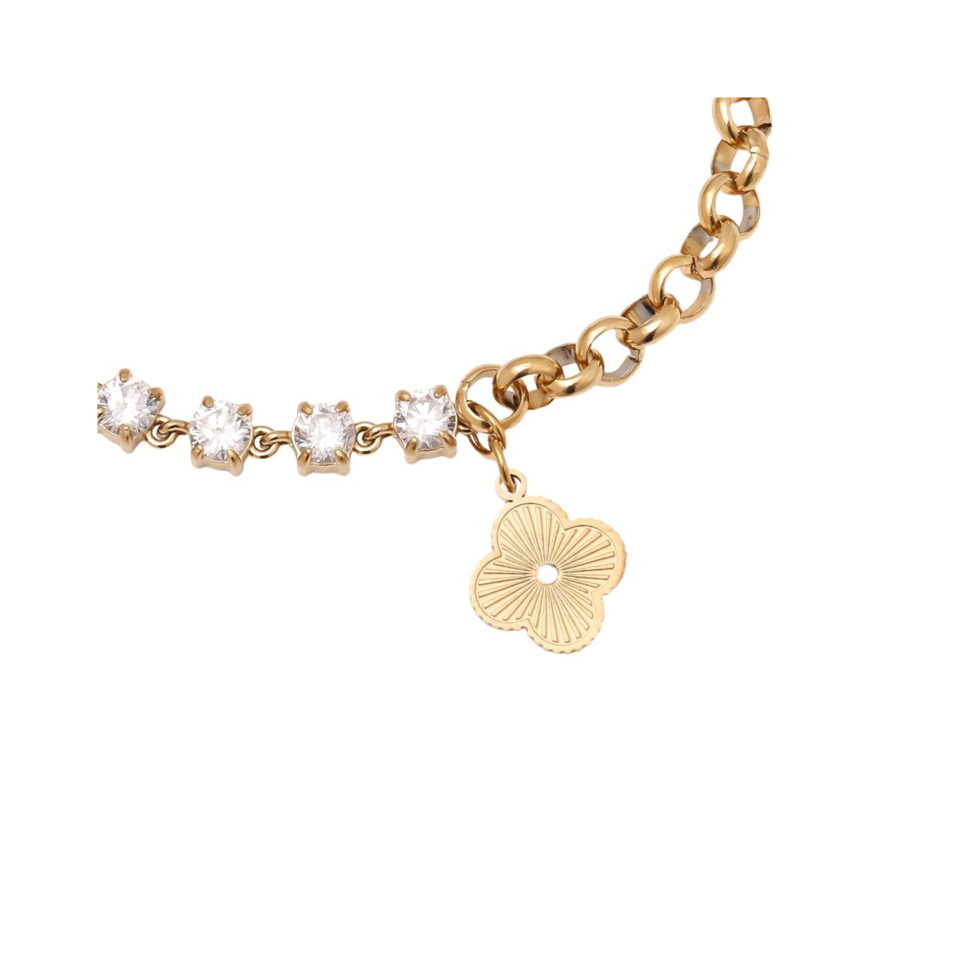 16 cm ilgio nerūdijančio plieno apyrankė su pusės deimanto grandinėle ir laiminga gėle