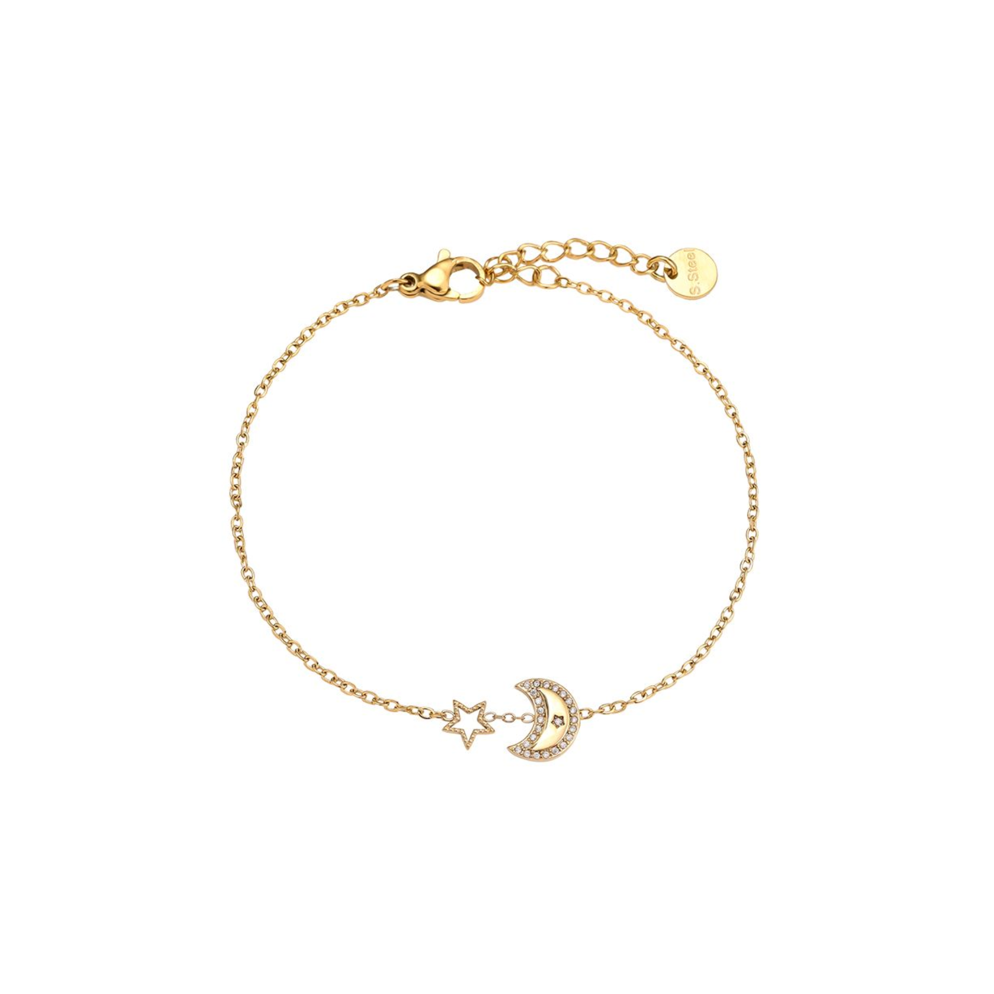 17 cm deimantinė mėnulio ir žvaigždės formos nerūdijančio plieno apyrankė