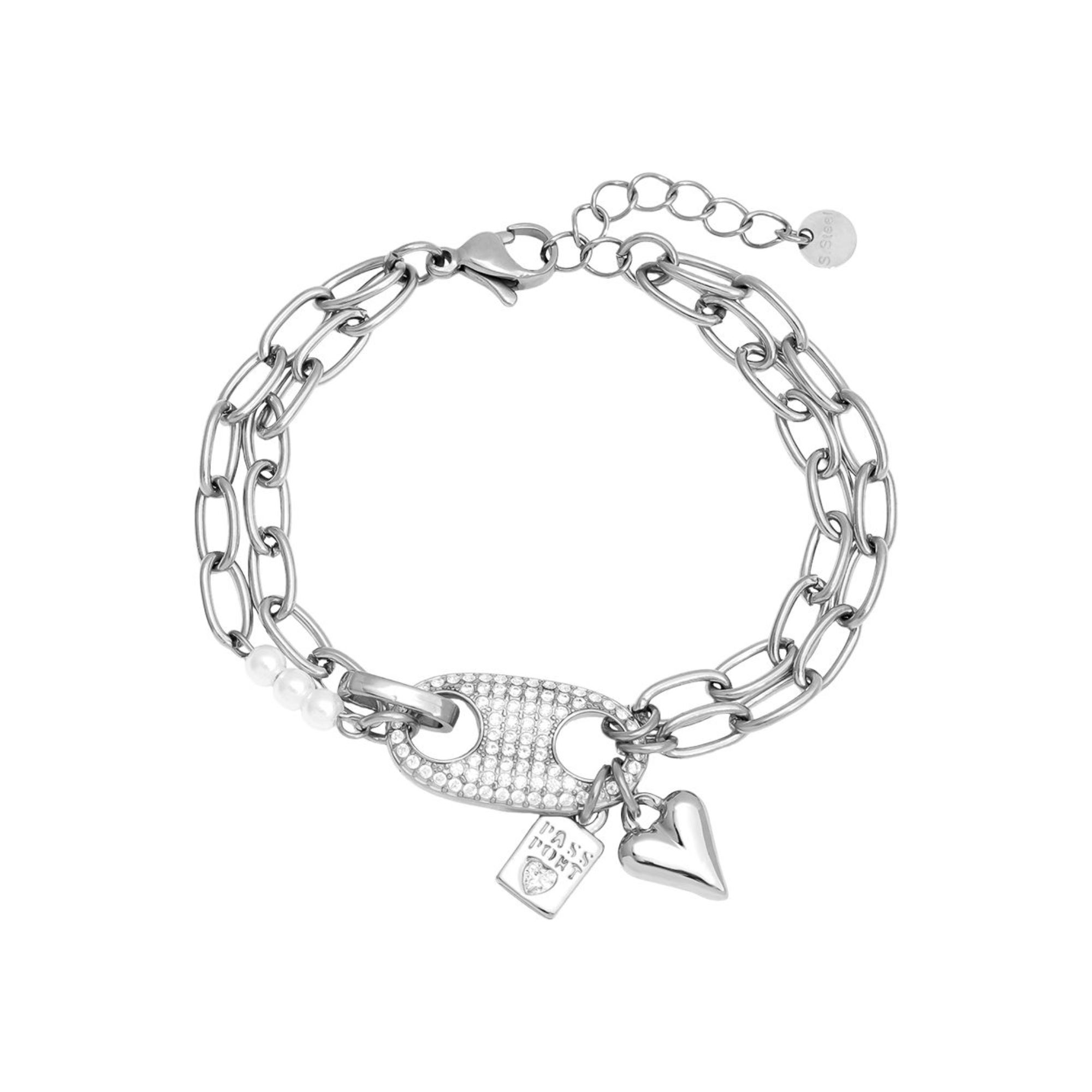 16 cm deimantinė kiaulės nosies apyrankė su pakabukais iš nerūdijančio plieno