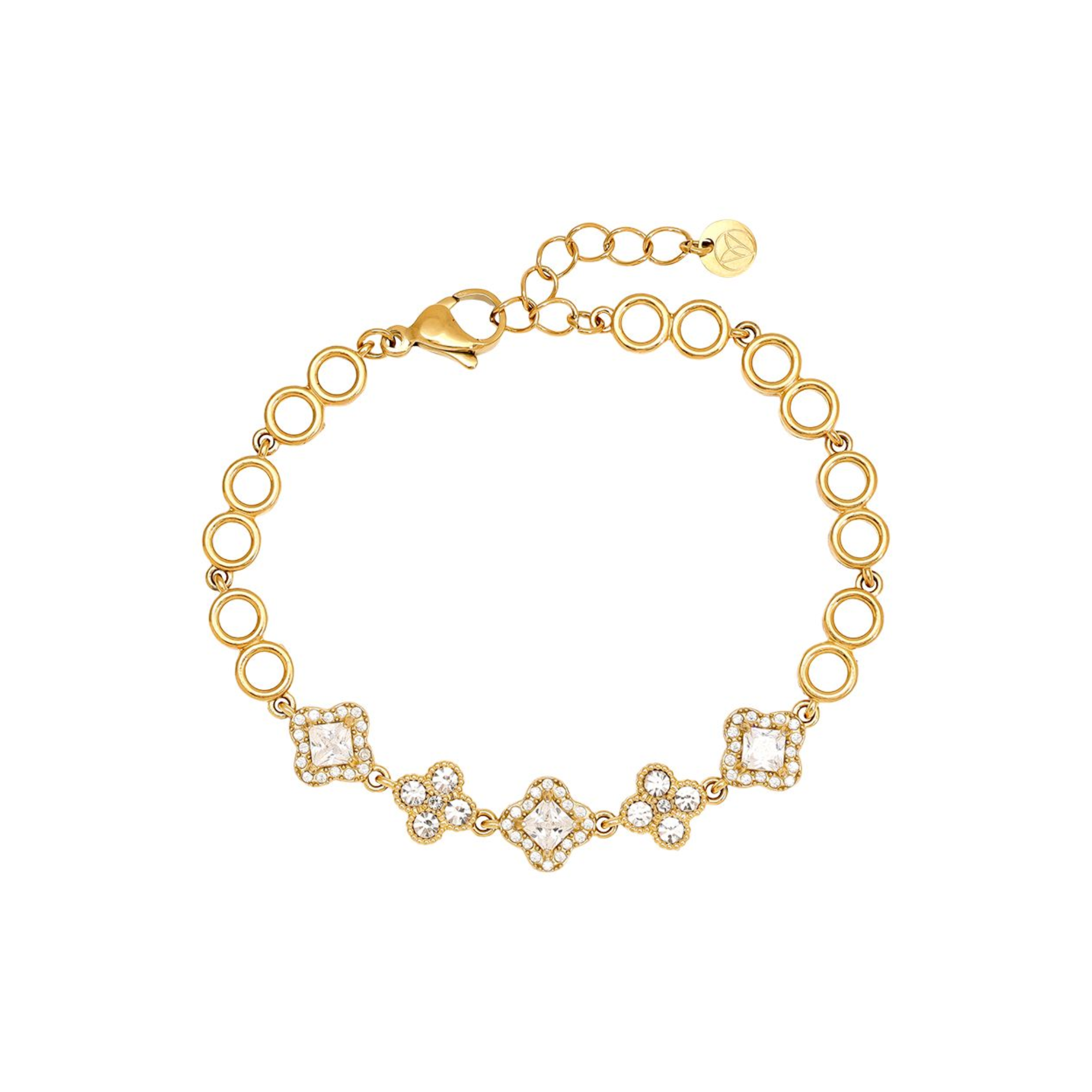 16 cm įvairių puošnių deimantinių gėlių nerūdijančio plieno apyrankė