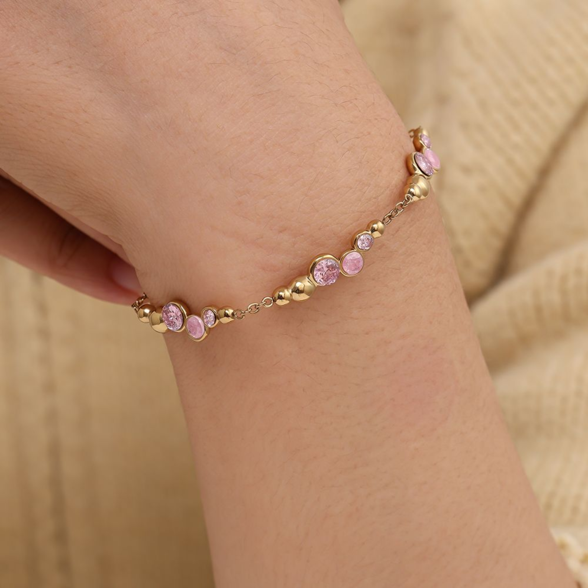 17 cm „Pro Pink Round Diamond“ nerūdijančio plieno apyrankė-3