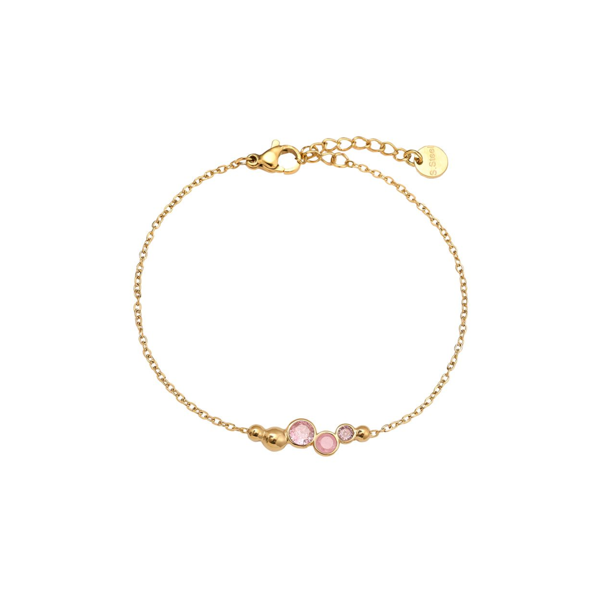 17 cm rausva apvali deimantinė nerūdijančio plieno apyrankė