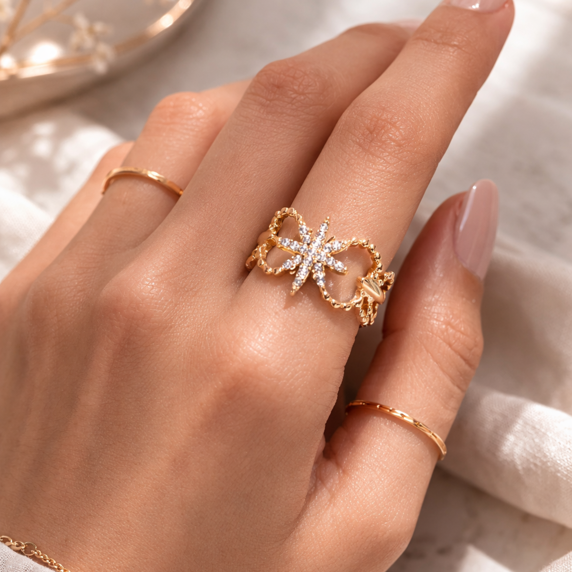 Diamond Star In Linked Cycles Stainless Steel Ring-zoom-2