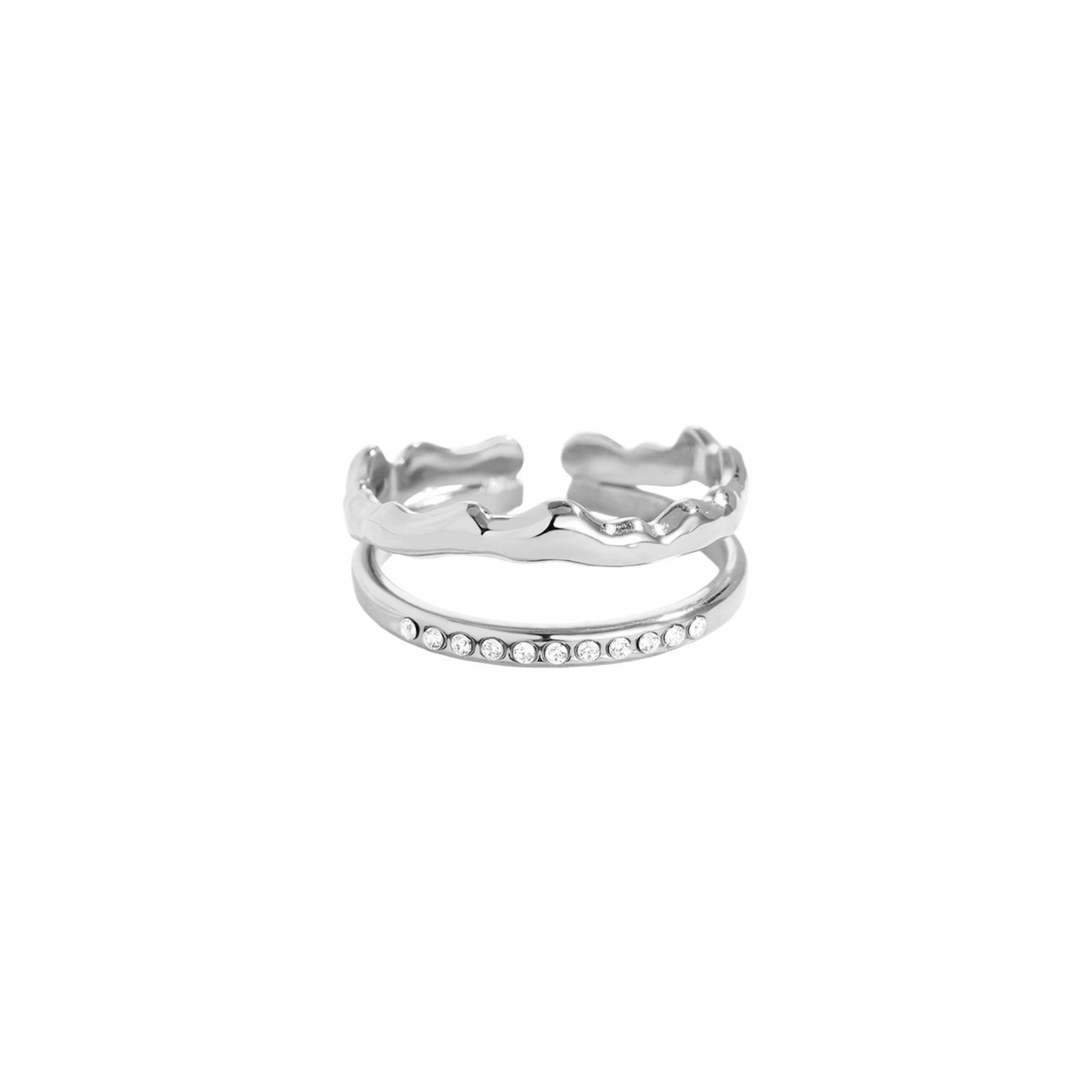 Fancy Two Layer Diamond Stainless Steel Ring-1