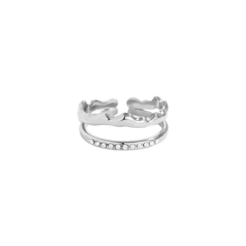 Fancy Two Layer Diamond Stainless Steel Ring-zoom-