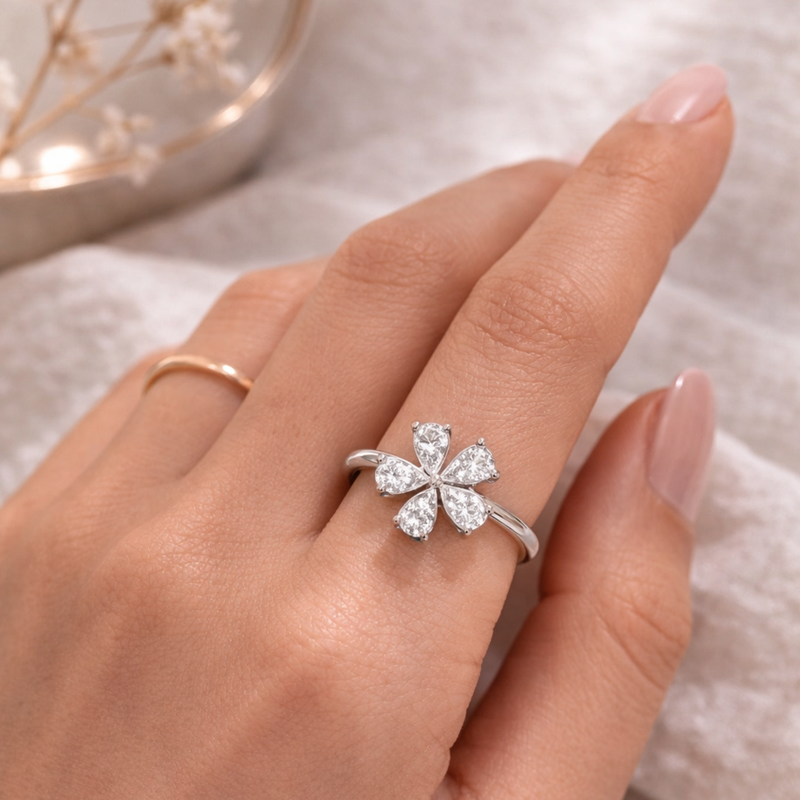 Diamond Flower stainless steel ring-zoom-